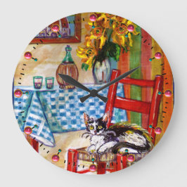 ITALIENISCHE KÜCHE in FLORENZ-Katze, im roten Große Wanduhr