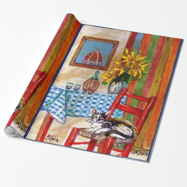 ITALIENISCHE KÜCHE IN FLORENZ, SONNENBLUMEN UND CA GESCHENKPAPIER (Ungerollt)