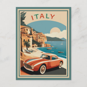 Italienische Küste Strand Auto im Vintage-Stil  Postkarte