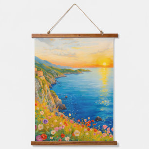 Italienische Küstenkunst Wandteppich Mit Holzrahmen