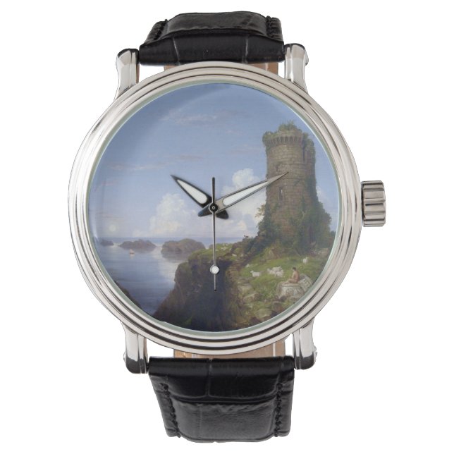 Italienische Küstenlandschaft mit Ruinenturm Armbanduhr (Vorderseite)