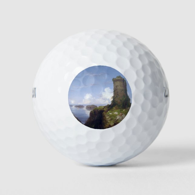 Italienische Küstenlandschaft mit Ruinenturm Golfball (Vorderseite)