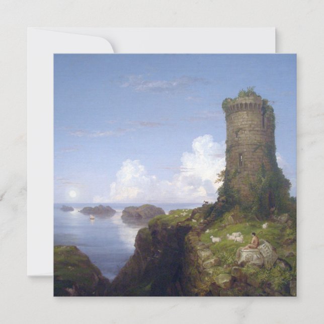 Italienische Küstenlandschaft mit Ruinenturm Karte (Vorderseite)