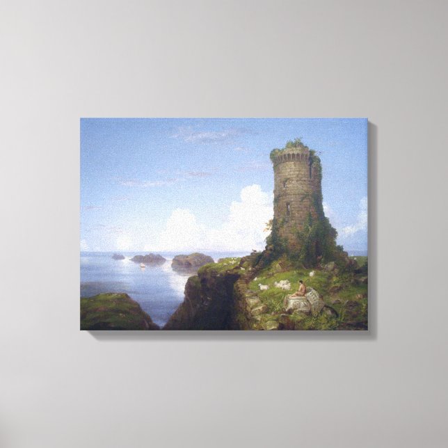 Italienische Küstenlandschaft mit Ruinenturm Leinwanddruck (Vorderseite)