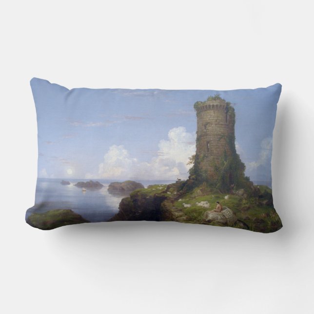 Italienische Küstenlandschaft mit Ruinenturm Lendenkissen (Vorderseite)