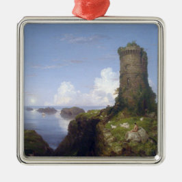 Italienische Küstenlandschaft mit Ruinenturm Ornament Aus Metall