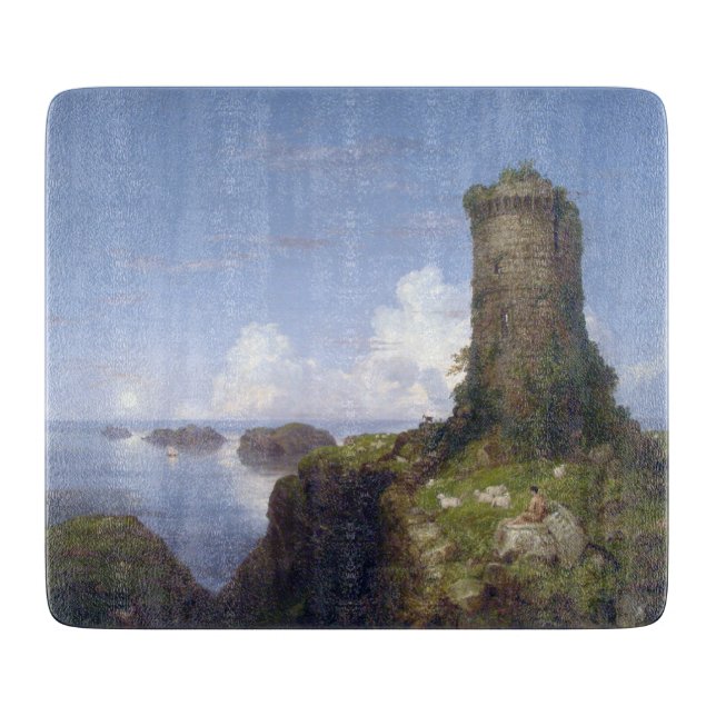 Italienische Küstenlandschaft mit Ruinenturm Schneidebrett (Vorderseite)