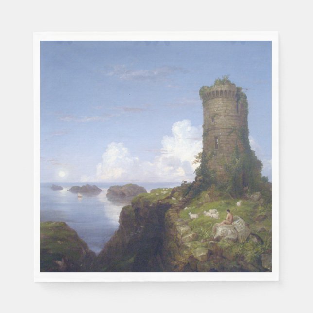 Italienische Küstenlandschaft mit Ruinenturm Serviette (Vorderseite)