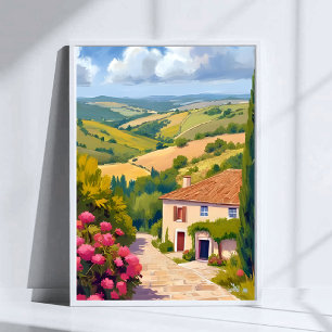 Italienische Landschaft Aquarell-Reise Weingut Poster