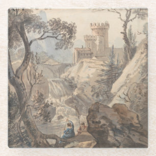 Italienische Landschaft mit Burg - Paul Sandby Glasuntersetzer