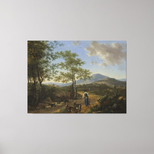 Italienische Landschaft mit Herdsmen, Willem de He Leinwanddruck (Vorderseite)