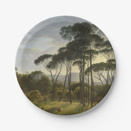 Italienische Landschaft mit Pinienbäumen (Voogd) Pappteller