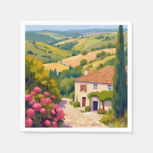 Italienische Landschaft Weinberg Aquarell Reise Serviette