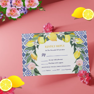 Italienische Lemon Blue Tiles Mediterranean Weddin RSVP Karte