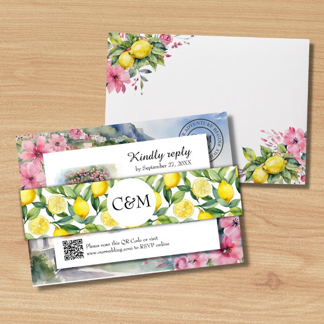 Italienische Lemon Citrus Muster Wasserfarbenhochz Einladungsbanderole (Von Creator hochgeladen)