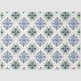 Italienische Lemon Floral Tile Blau und Weiß Decou Seidenpapier
