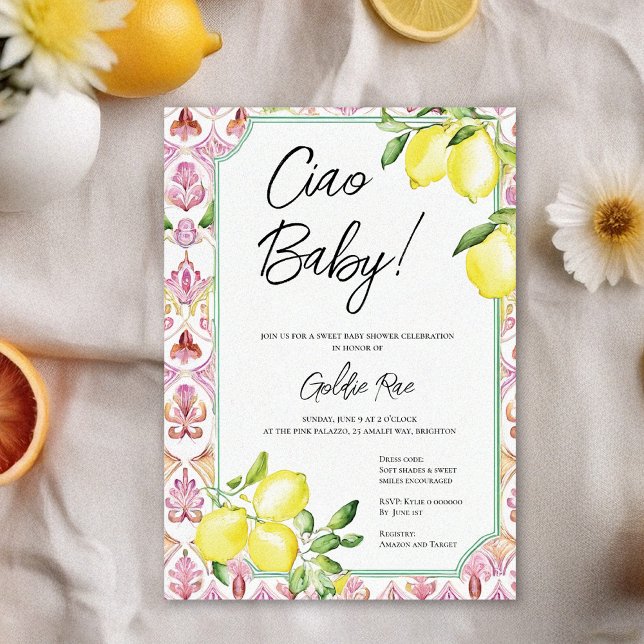 Italienische Lemon Girl Pink Babydusche Einladung (Von Creator hochgeladen)