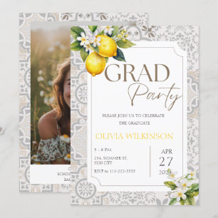 Italienische Lemon Graduation Party in Beige Medit Einladung