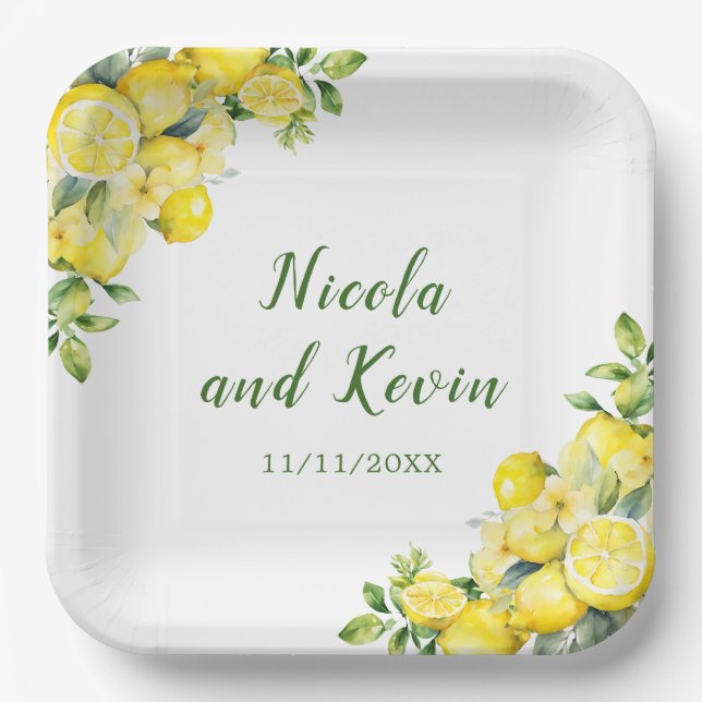 Italienische Lemon Greenerity Frame Wedding Pappteller (Vorderseite)