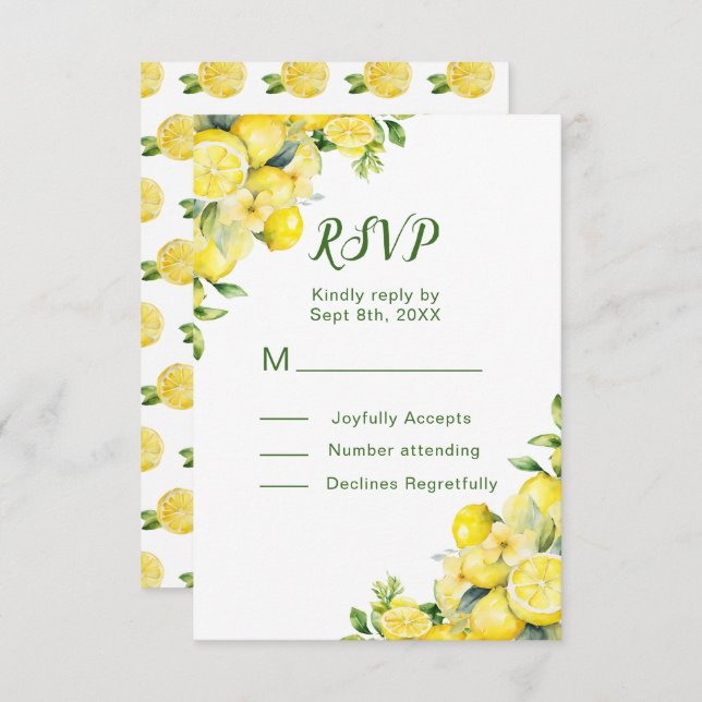 Italienische Lemon Greenerity Frame Wedding RSVP Karte (Vorne/Hinten)