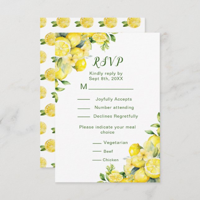 Italienische Lemon Greenerity Frame Wedding RSVP Karte (Vorne/Hinten)