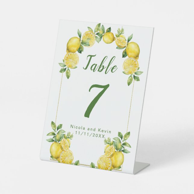 Italienische Lemon Greenerity Frame Wedding Sockelschild (Vorderseite)