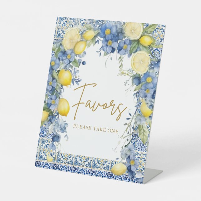 Italienische Lemon Tiles Brautparty Favoriten Sockelschild (Vorderseite)