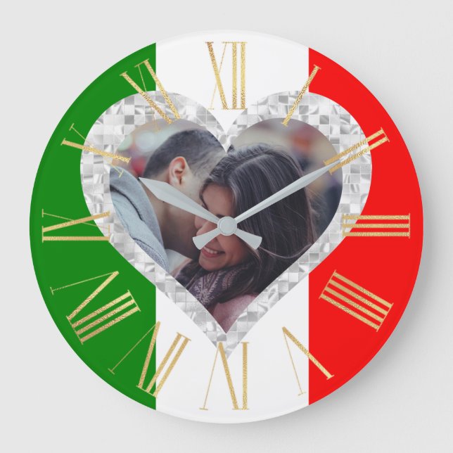 Italienische Liebe Flag Italienisches Herz Große Wanduhr (Vorderseite)