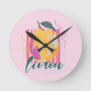 Italienische Limon Zitrone Pink Runde Wanduhr