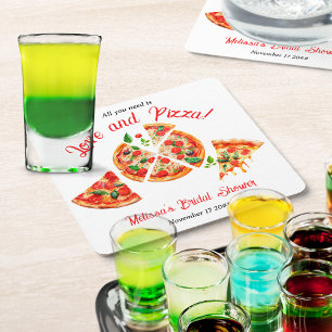 Italienische Love & Pizza Party Slice Brautparty Rechteckiger Pappuntersetzer