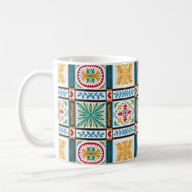 Italienische Majolika Stickerei: mediterrane Flora Kaffeetasse (Links)