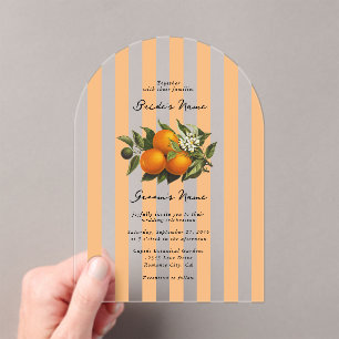 Italienische Mittelmeer-Zitrus-Orangen-Hochzeit Acryleinladungen