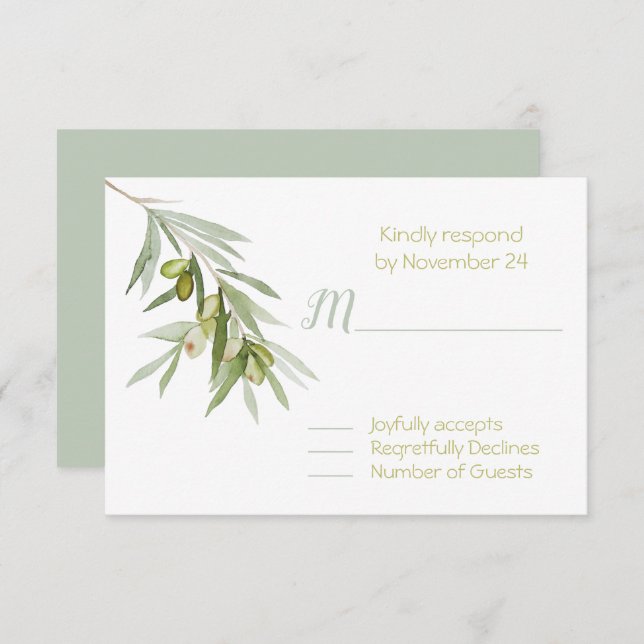 Italienische Olive Branch Wedding RSVP (Vorne/Hinten)