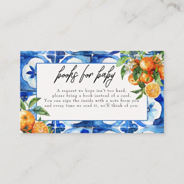 Italienische Orange Watercolor Babydusche Buchungs Begleitkarte (Vorderseite)