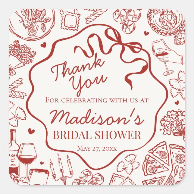 Italienische Pasta That´s Amore Brautparty-Geschen Quadratischer Aufkleber (Vorderseite)