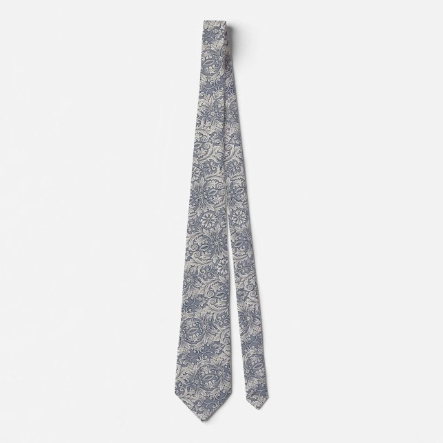 Italienische Renaissance Blue Gray Damask Neck Tie Krawatte (Vorderseite)