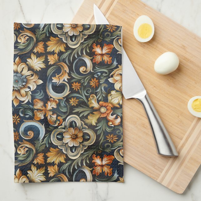 Italienische Renaissance in Blau Geschirrtuch (Viertel Falte)