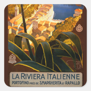 Italienische Riviera Europa Italien Reiseplakat Quadratischer Aufkleber