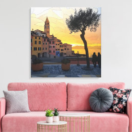 Italienische Riviera-Sonnenuntergang-Kunst - Leinw Leinwanddruck