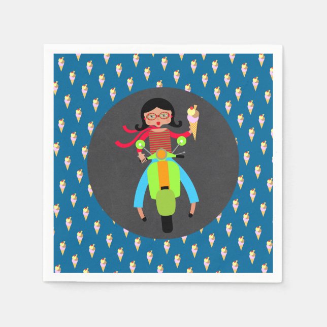 Italienische Rollerin Birthday Party Serviette (Vorderseite)