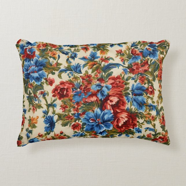 Italienische Rot- und Blautönen mit üppigen Blätte Dekokissen (Vorderseite)