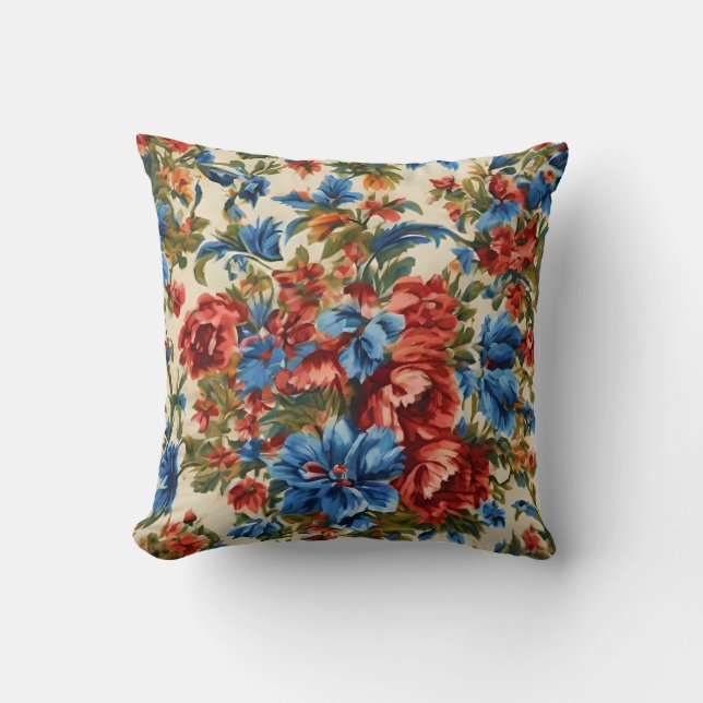 Italienische Rot- und Blautönen mit üppigen Blätte Kissen (Vorderseite)