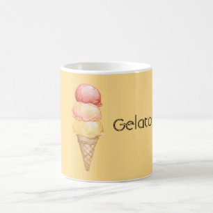 Italienische rote gelbe Gelato-Eiscreme-Waffel Kaffeetasse