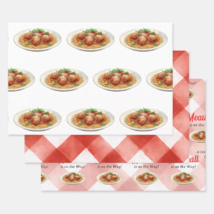Italienische rote Gingham-Fleischbällchen-Pasta-Ba Geschenkpapier Set
