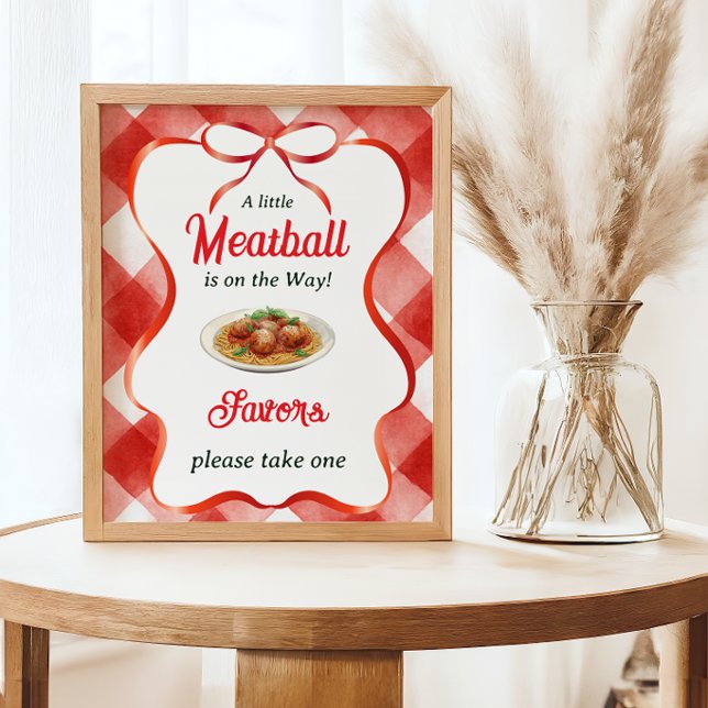 Italienische rote Gingham-Fleischbällchen-Pasta-Ba Poster (Von Creator hochgeladen)