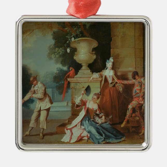 Italienische Schauspieler in einem Park, c.1725 Silbernes Ornament (Vorne)