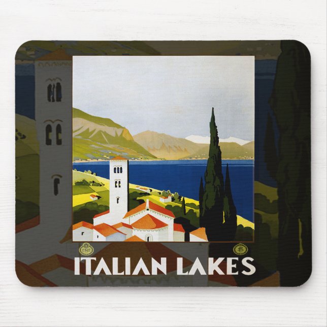 Italienische Seen Vintage Reiseplaner Art Mousepad (Vorne)