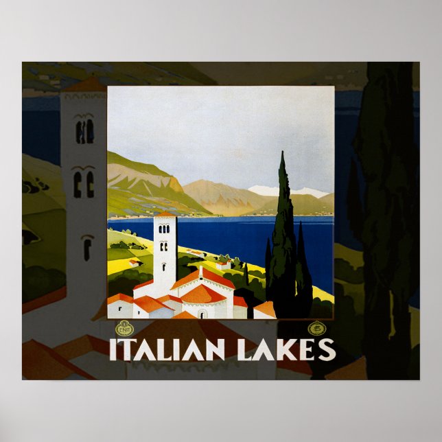 Italienische Seen Vintage Reiseplaner Art Poster (Vorne)