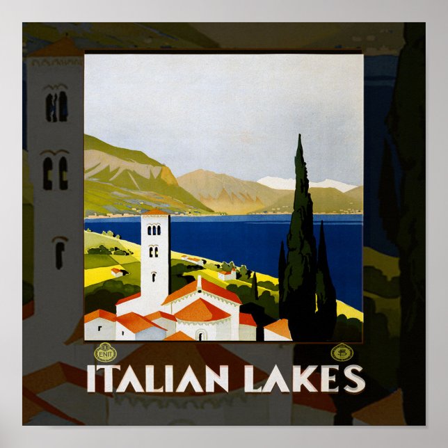 Italienische Seen Vintage Reiseplaner Art Poster (Vorne)