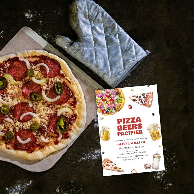 Italienische Slice Pizza Beer Schnuller Babydusche Einladung (Italian Slice Pizza Beer Pacifier Baby Shower Invitation)